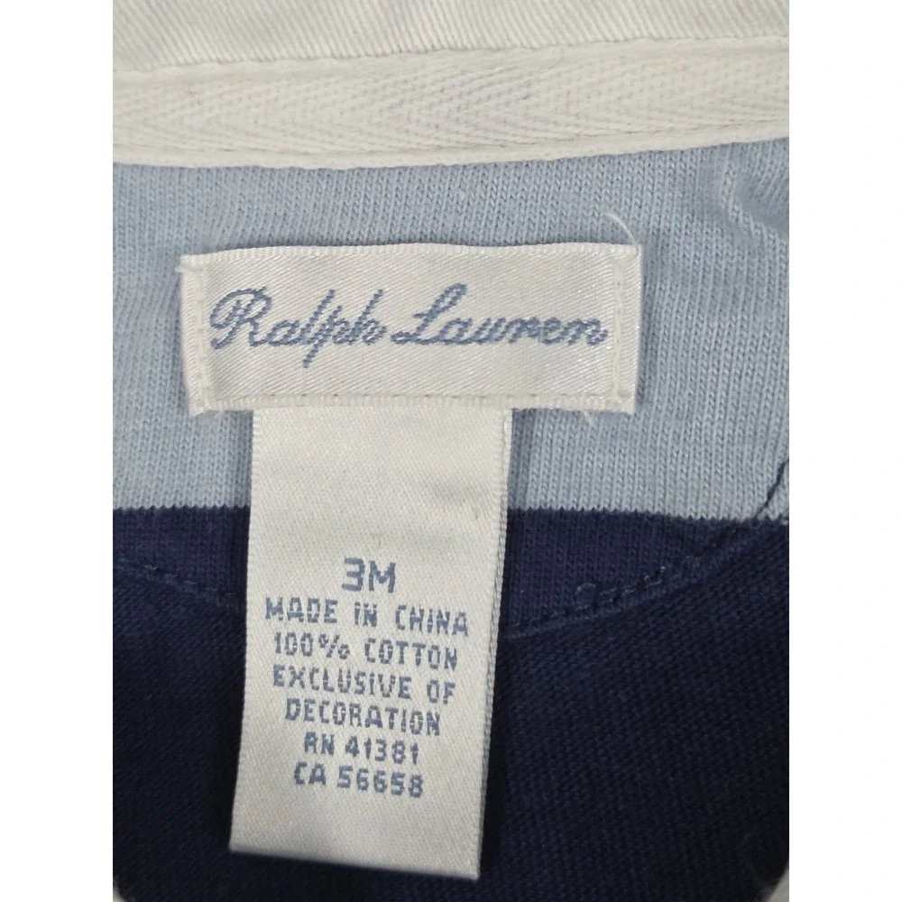 Ralph Lauren Baby Boy 3M One Piece Blue Stripe Rugby Footed Romper Snap Pony